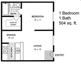 1x1 504 SF 1-1819 floor plan